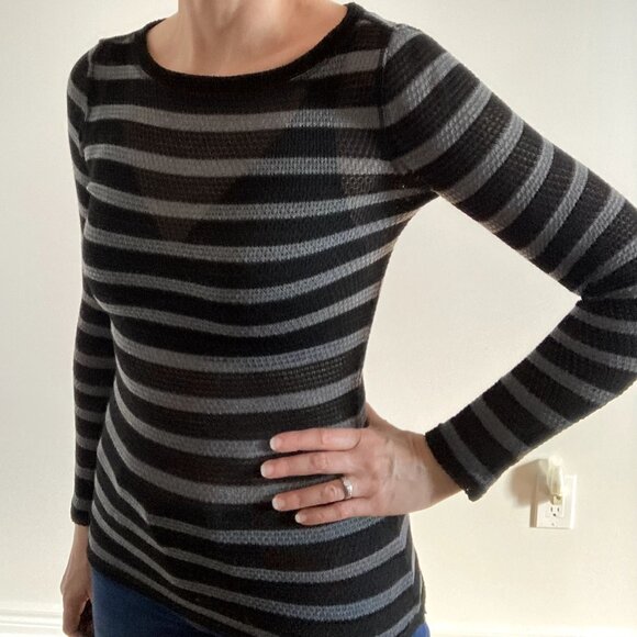 Women's Bodycon Striped Sheer Top - Picture 3 of 6